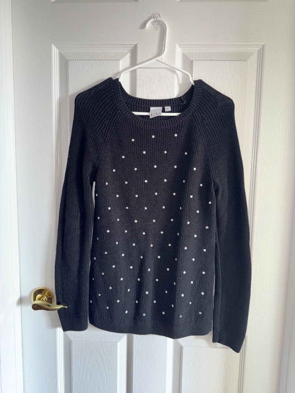 Black with White Polka Dots Knit Sweater